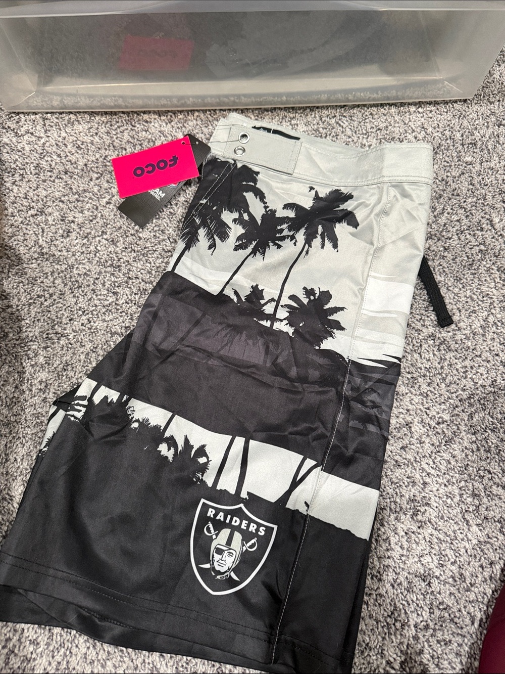 NFL Raiders Black and Gray Palm Tree Board Shorts